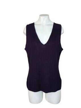 St. John Collection Holt Renfrew V-Neck Wool Blend Tank Top, Ribbed, Purple, M